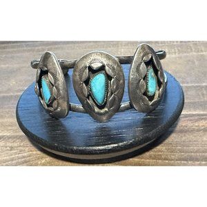 Vintage Native American Turquoise Shadow Box Sterling Silver 925 Cuff Bracelet